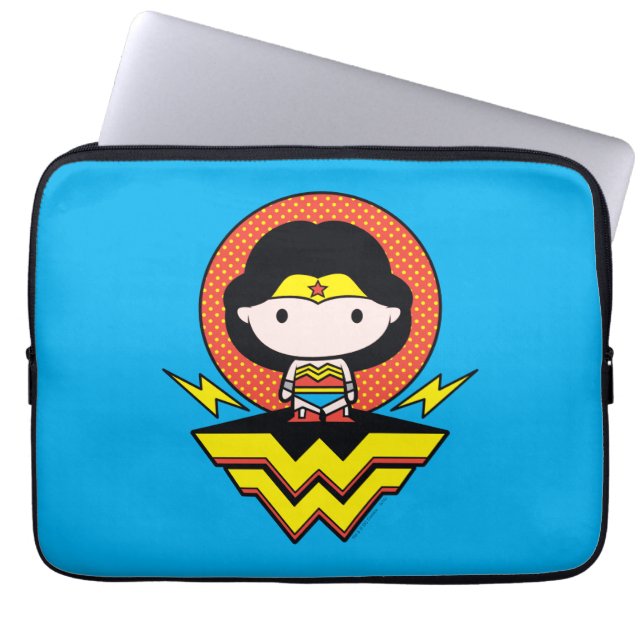 Chibi Wonder Woman With Polka Dots and Logo Laptop Sleeve (Front)
