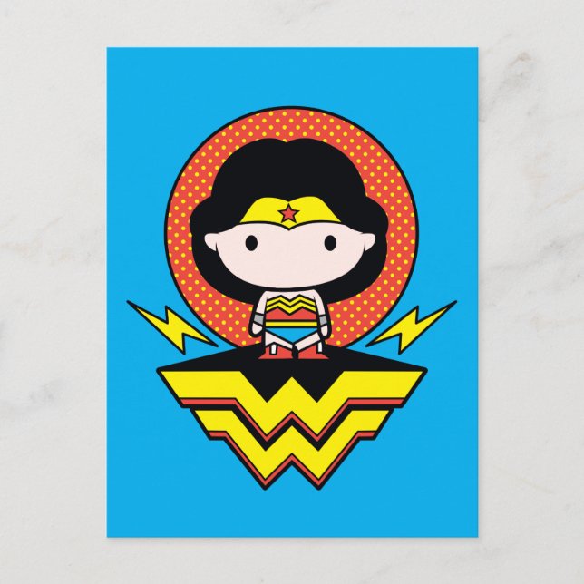 Chibi Wonder Woman With Polka Dots and Logo Postcard (Front)