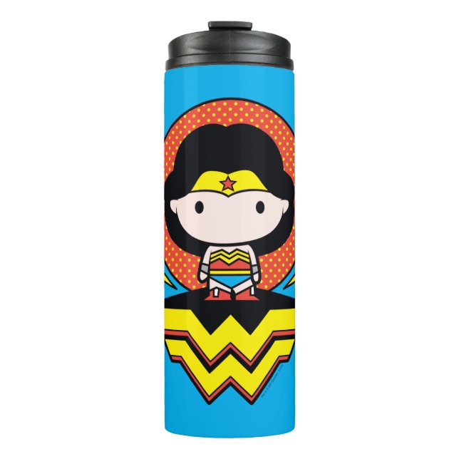 Chibi Wonder Woman With Polka Dots and Logo Thermal Tumbler (Front)