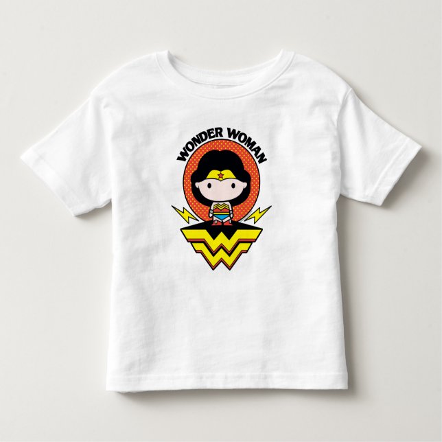 Chibi Wonder Woman With Polka Dots and Logo Toddler T-Shirt (Front)