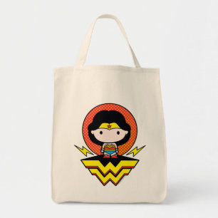 Chibi Wonder Woman With Polka Dots and Logo Tote Bag