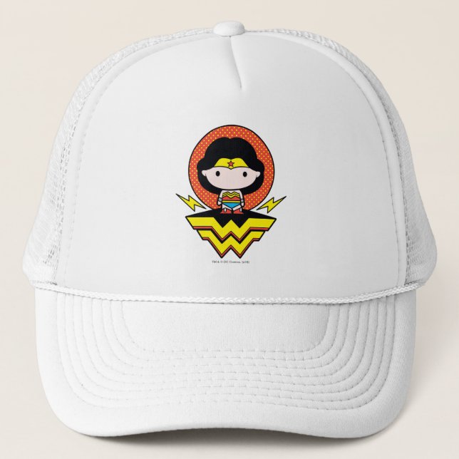 Chibi Wonder Woman With Polka Dots and Logo Trucker Hat (Front)