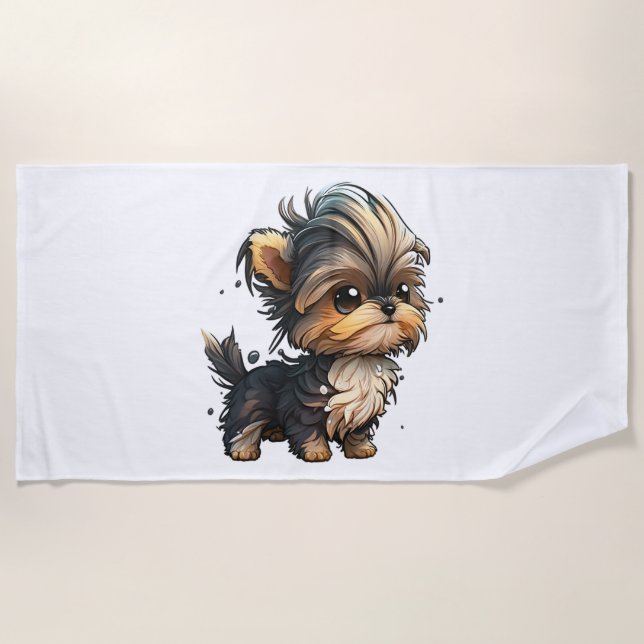 Chibi Yorkshire Terrier Beach Towel (Front)