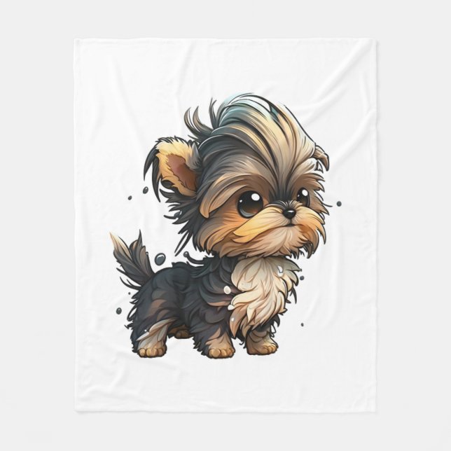 Chibi Yorkshire Terrier Fleece Blanket (Front)