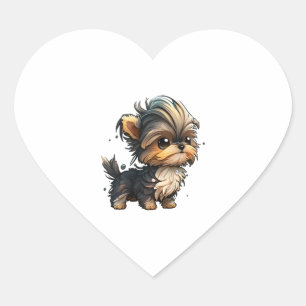 Chibi Yorkshire Terrier Heart Sticker