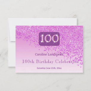 Chic 100 Birthday Pink Glitter RSVP Card