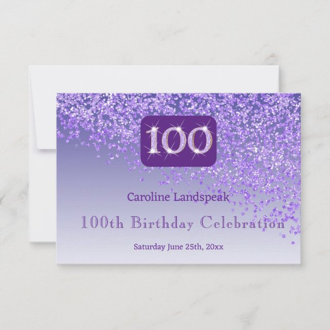 Chic 100 Birthday Purple Glitter RSVP (Front)