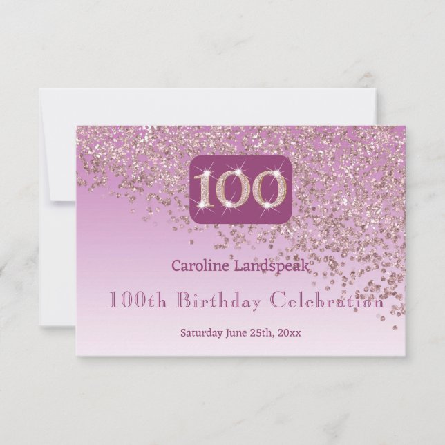 Chic 100 Birthday Rose Gold Glitter RSVP (Front)