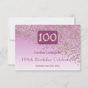 Chic 100 Birthday Rose Gold Glitter RSVP Card