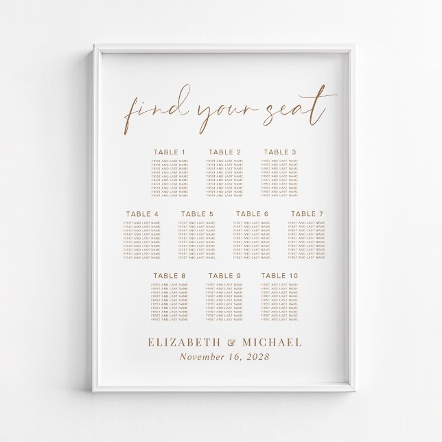 Chic 10 Table Gold Wedding Seating Chart (Creator Uploaded)