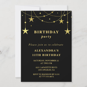 Chic 11th birthday Party invite Gold Stars