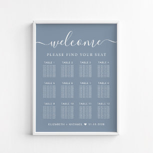 Chic 12 Table Dusty Blue Wedding Seating Chart