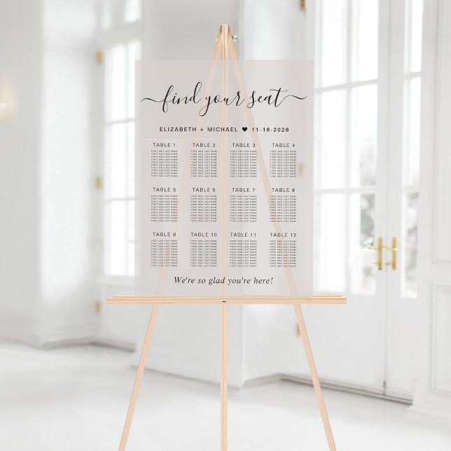 Chic 12 Table Taupe Wedding Seating Frosted Acrylic Sign (Creator Uploaded)