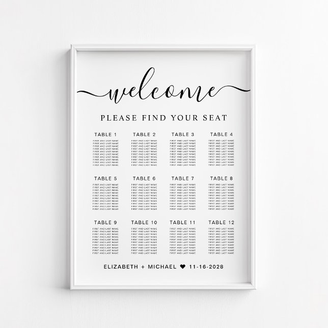 Chic 12 Table Wedding Seating Chart (Creator Uploaded)