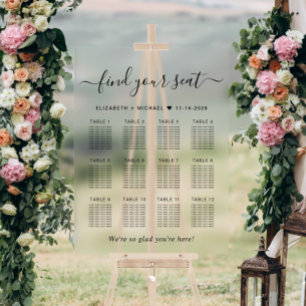 Chic 12 Table Wedding Seating Clear Acrylic Sign