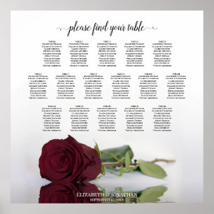 Chic 16 Table Burgundy Rose Wedding Seating Chart