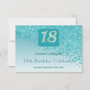 Chic 18 Birthday Teal Blue Glitter RSVP Card
