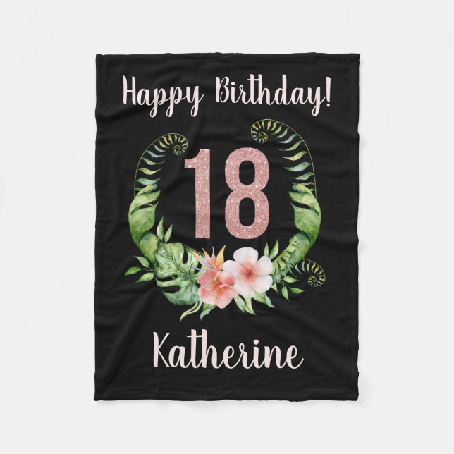 Chic 18th Birthday Pink Glitter Name  Fleece Blank Blanket (Front)
