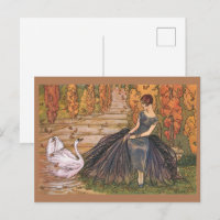 Chic 1920s French Art Deco Woman & Swan Pond
