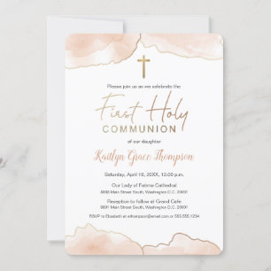Chic 1st Communion Airy Soft pink watercolor Invitation