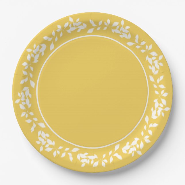 CHIC 2017_PRIMROSE YELLOW/WHITE LEAVES PAPER PLATE (Front)