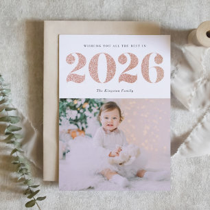 Chic 2019 Rose Gold Glitter Happy New Year Photo Holiday Card