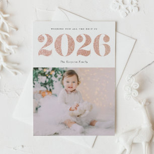 Chic 2022 Rose Gold Glitter Happy New Year Photo Holiday Postcard