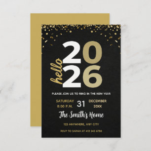 Chic 2026 New Year' Eve Party Gold Glitter Black  Invitation