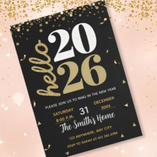 Chic 2026 New Year' Eve Party Gold Glitter Black  Invitation