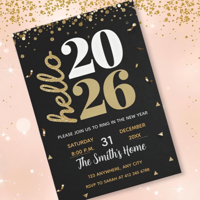 Chic 2026 New Year' Eve Party Gold Glitter Black  Invitation (Creator Uploaded)