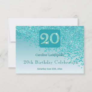 Chic 20 Birthday Teal Blue Glitter RSVP Card