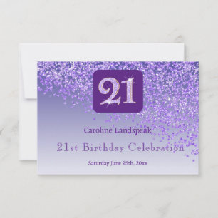 Chic 21 Birthday Purple Glitter RSVP Card