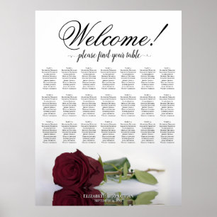 Chic 21 Table Burgundy Rose Wedding Seating Chart