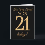 Chic 21st Gold-effect on Black, for Son Birthday Card<br><div class="desc">A chic 21st Birthday Card for a 'Very Special Son',  with a number 21 composed of gold-effect numbers and the word 'Son',  in gold-effect,  on a black background. The inside message,  which you can change if you wish,  is 'Happy Birthday'</div>