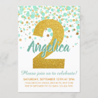 Chic 2nd Birthday Mint Green Gold Glitter Confetti
