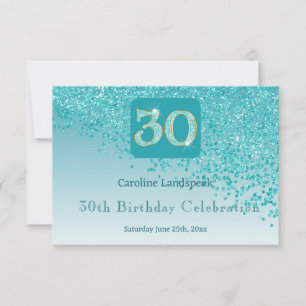 Chic 30 Birthday Teal Blue Glitter RSVP Card