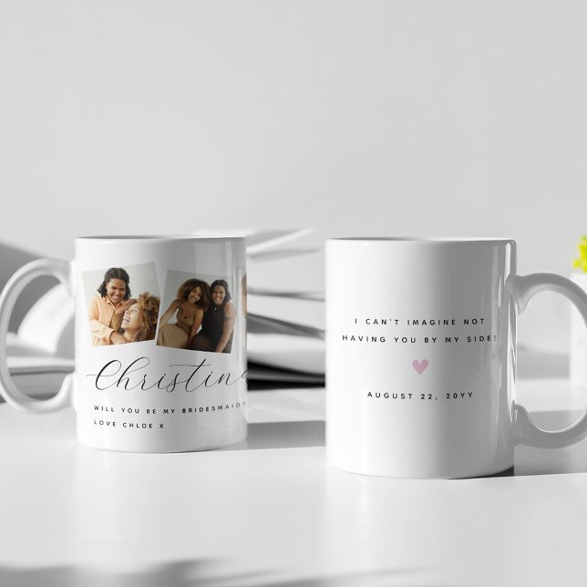 Chic 3 Photo Will You Be My Bridesmaid Keepsake Coffee Mug (Creator Uploaded)