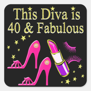 CHIC 40 AND FABULOUS FASHION QUEEN DESIGN SQUARE STICKER