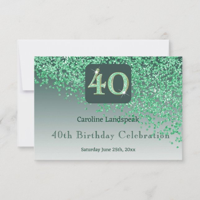 Chic 40 Birthday Green Glitter RSVP Card (Front)