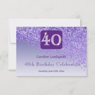 Chic 40 Birthday Purple Glitter RSVP Card