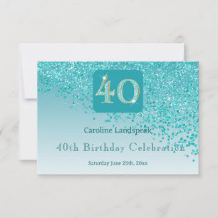 Chic 40 Birthday Teal Blue Glitter RSVP