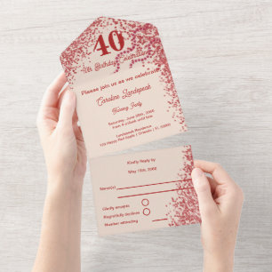 Chic 40th Birthday Red Glitter Champagne Any Age All In One Invitation