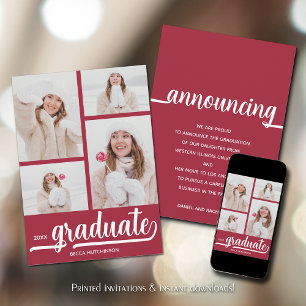Chic 4 Photo Crimson Red Graduation Announcement