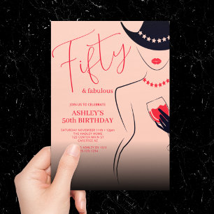 Chic 50 and Fabulous Red Pink Birthday Invitation