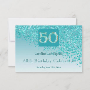 Chic 50 Birthday Teal Blue Glitter RSVP