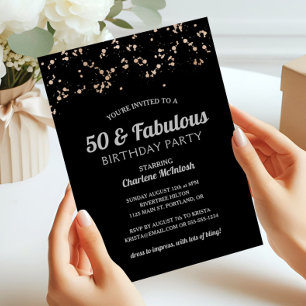 Chic 50 & Fabulous Black Gold Silver 50th Birthday Invitation