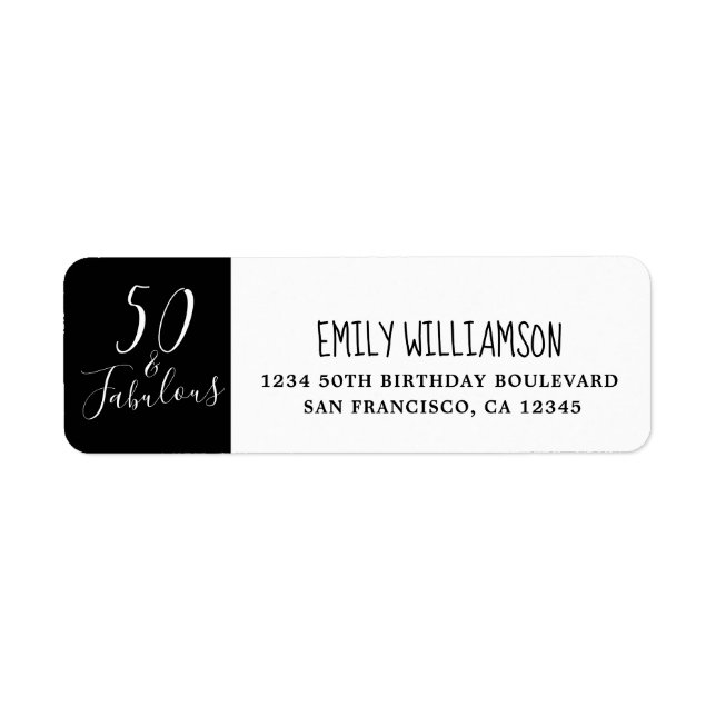 Chic 50 Fabulous Black White 50th Return Address (Front)