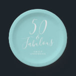 Chic 50 Fabulous Blue 50th Birthday Paper Plate<br><div class="desc">Celebrate turning 50 in style with this modern blue 50th birthday design, a chic 50th birthday paper plate you can simply personalise for your fiftieth birthday party celebration. The words fifty and fabulous are set using elegant script calligraphy and modern typography. If you need any help or matching products, please...</div>
