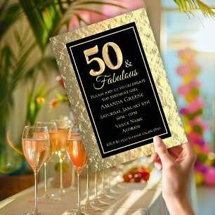 Chic 50 & Fabulous Gold Birthday Party Invitation