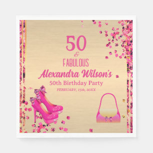 Chic 50& Fabulous High Heels Gold Hot Pink Glitter Napkin